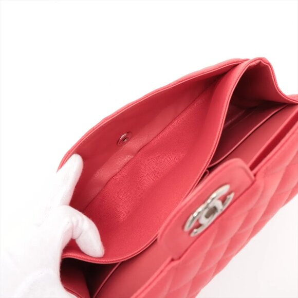 Chanel Matelasse 25 Caviar Skin Double Flap Double Chain Bag Red Silver Metal - Picture 8 of 16